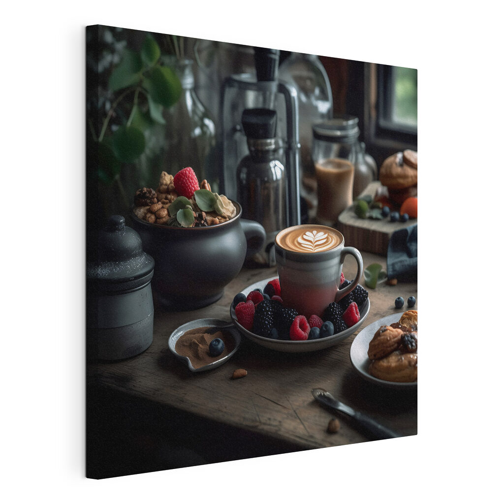 Kaffee und Leckereien, gespannte Leinwand mit umlaufender Kante