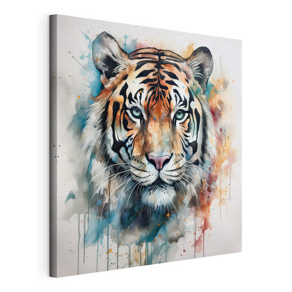 Tiger in kühlen Spritzern, gespannte Leinwand mit umlaufender Kante