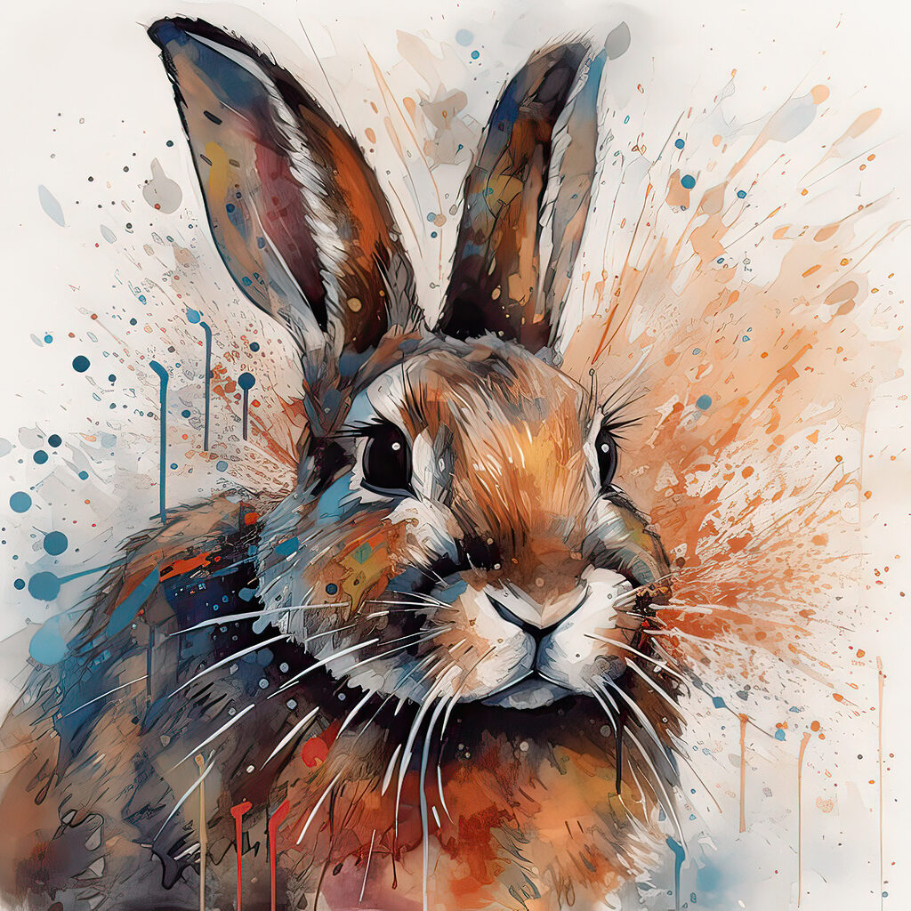 Hase in Tintenspritzern — ganzes Design