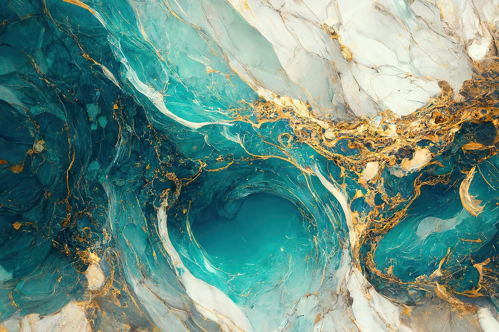 Türkisfarbener Strom mit Gold — ganzes Design