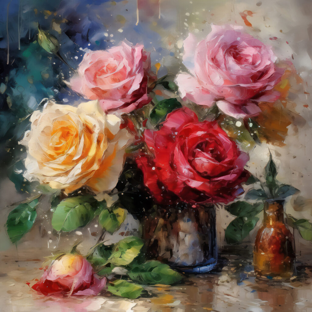 Rosen in Metallvase — ganzes Design