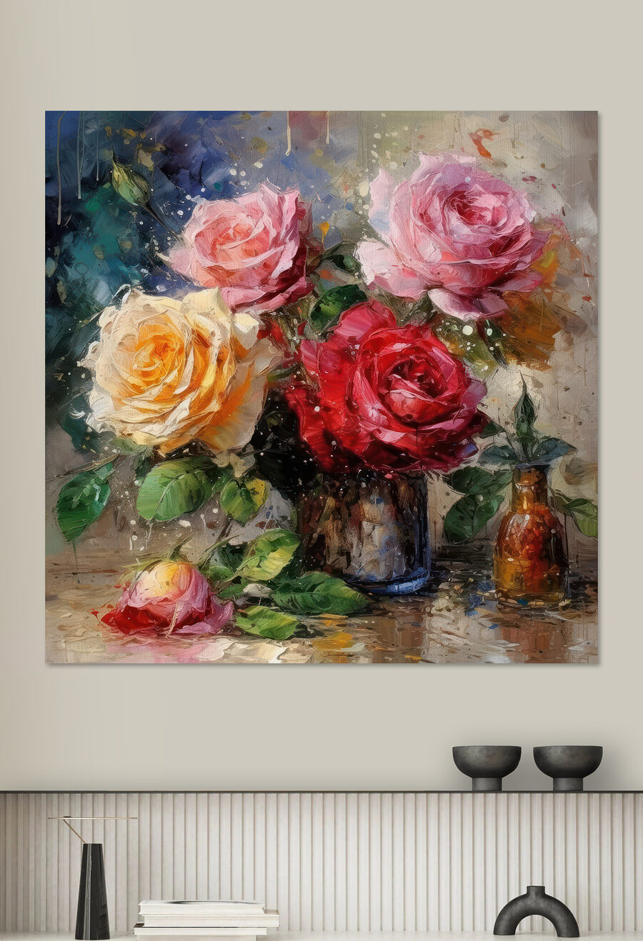 Rosen in Metallvase — Interieur 1