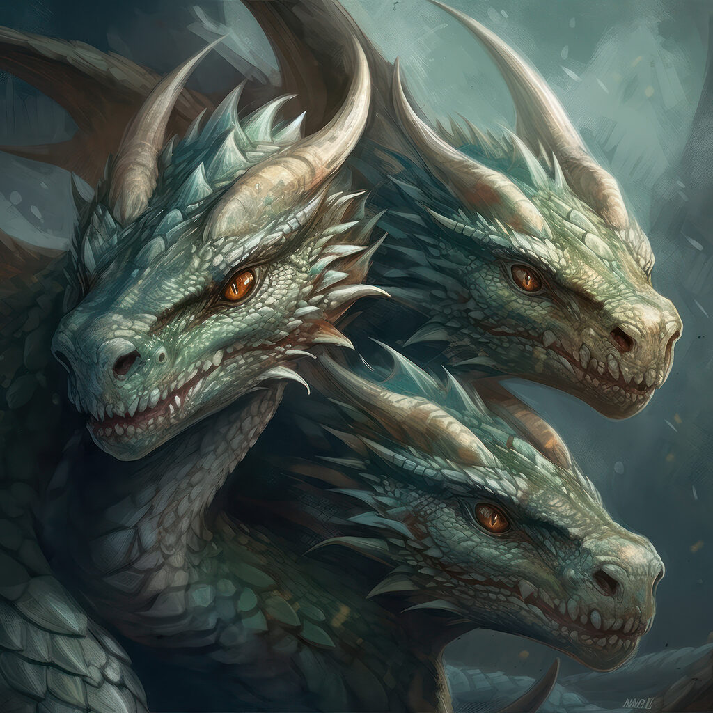 Drei Drachen im Schatten — ganzes Design