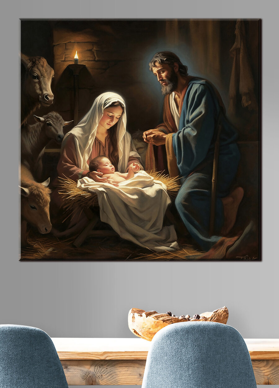 Kind in der Krippe in einem Interieur