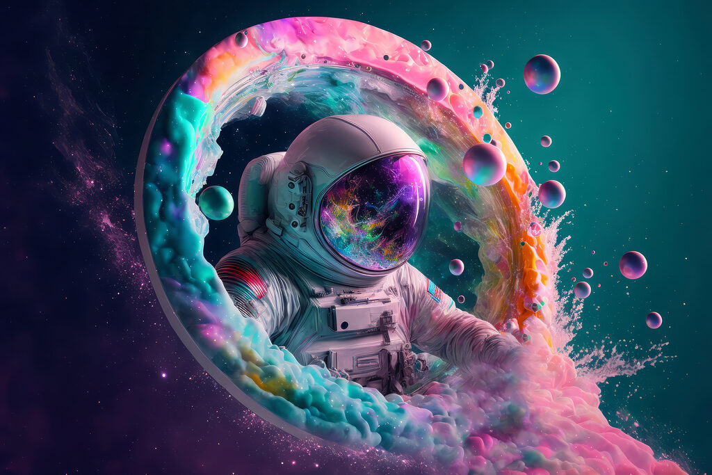 Astronaut im Farbnebel — ganzes Design