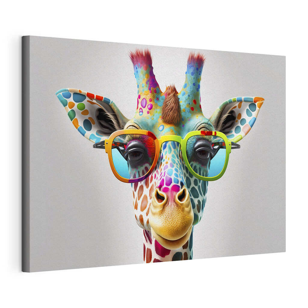 Giraffe mit Sonnenbrille, gespannte Leinwand mit umlaufender Kante