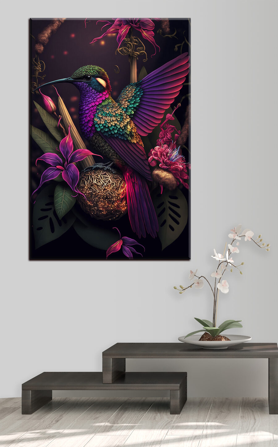 Kolibri zwischen dunklen Blüten — Interieur 3