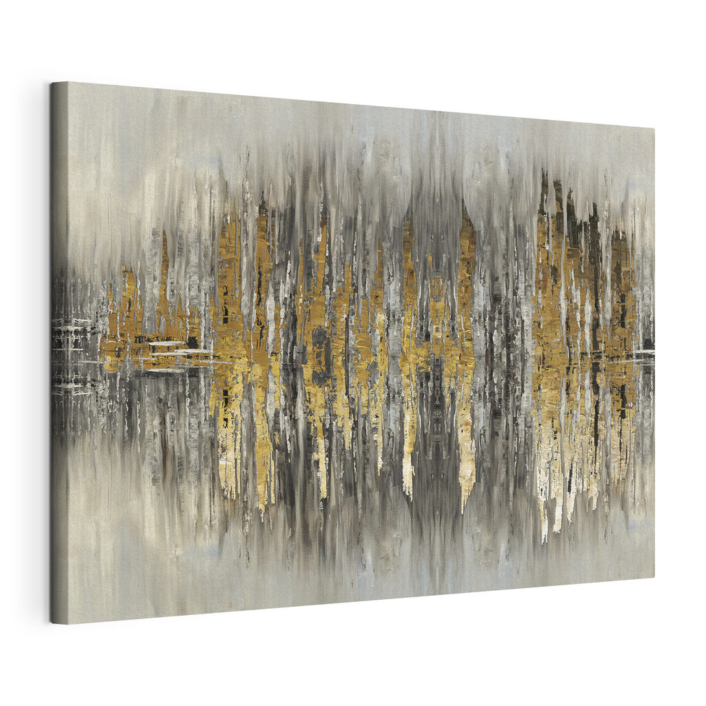 Goldene Spiegelungen in Grau, gespannte Leinwand mit umlaufender Kante