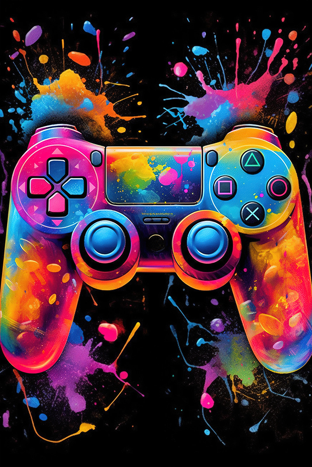 Controller voller Farbspritzer — ganzes Design