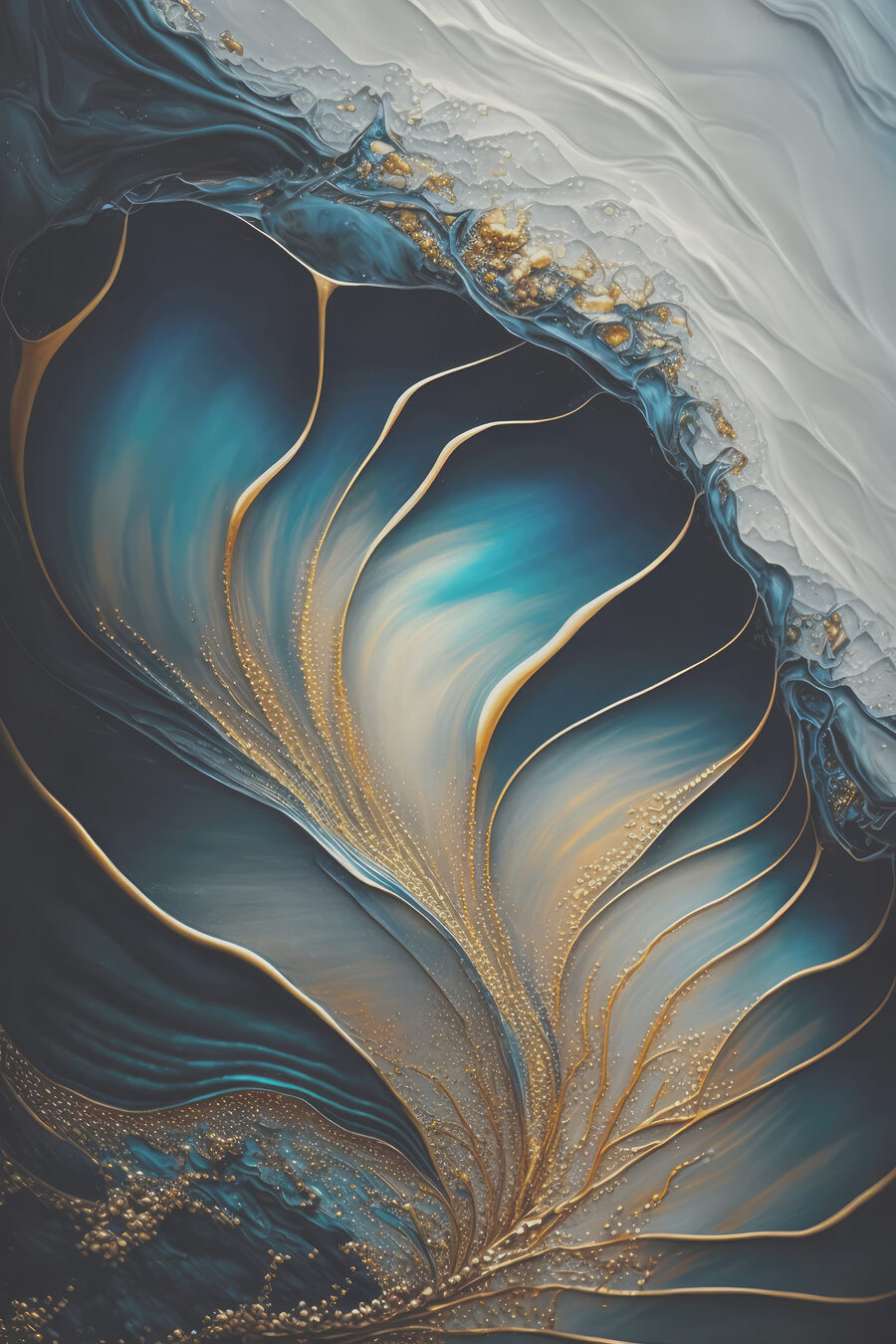 Blaue Falten mit Goldadern — ganzes Design