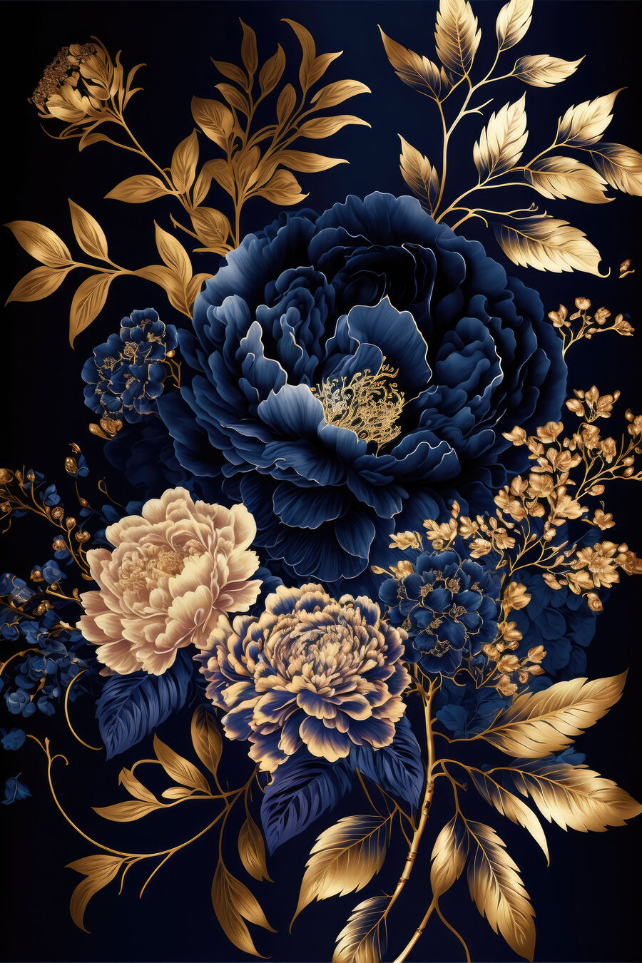 Blumen in Königsblau — ganzes Design