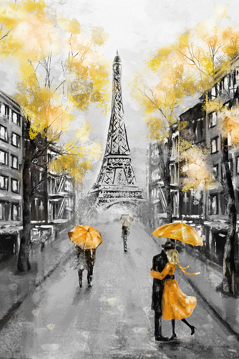 Gelbe Schirme in Paris — ganzes Design