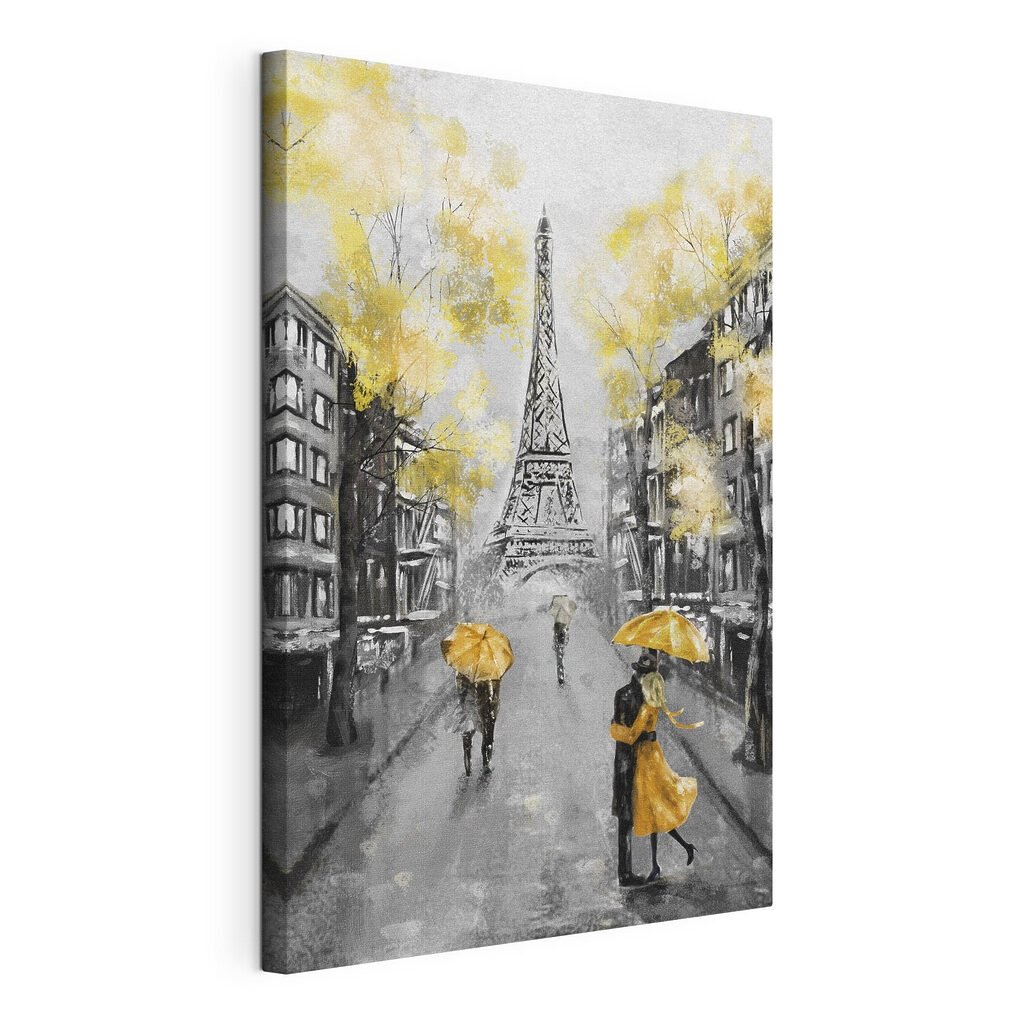 Gelbe Schirme in Paris, gespannte Leinwand mit umlaufender Kante