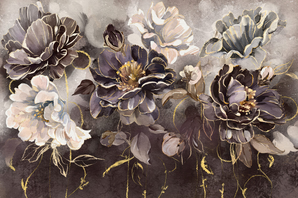 Blumen in tiefen Grautönen — ganzes Design