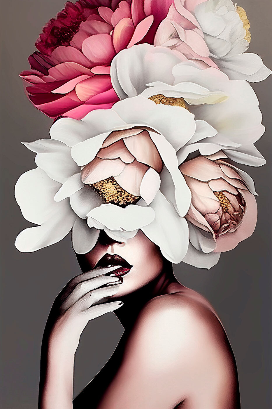 Gesicht hinter Blumen — ganzes Design