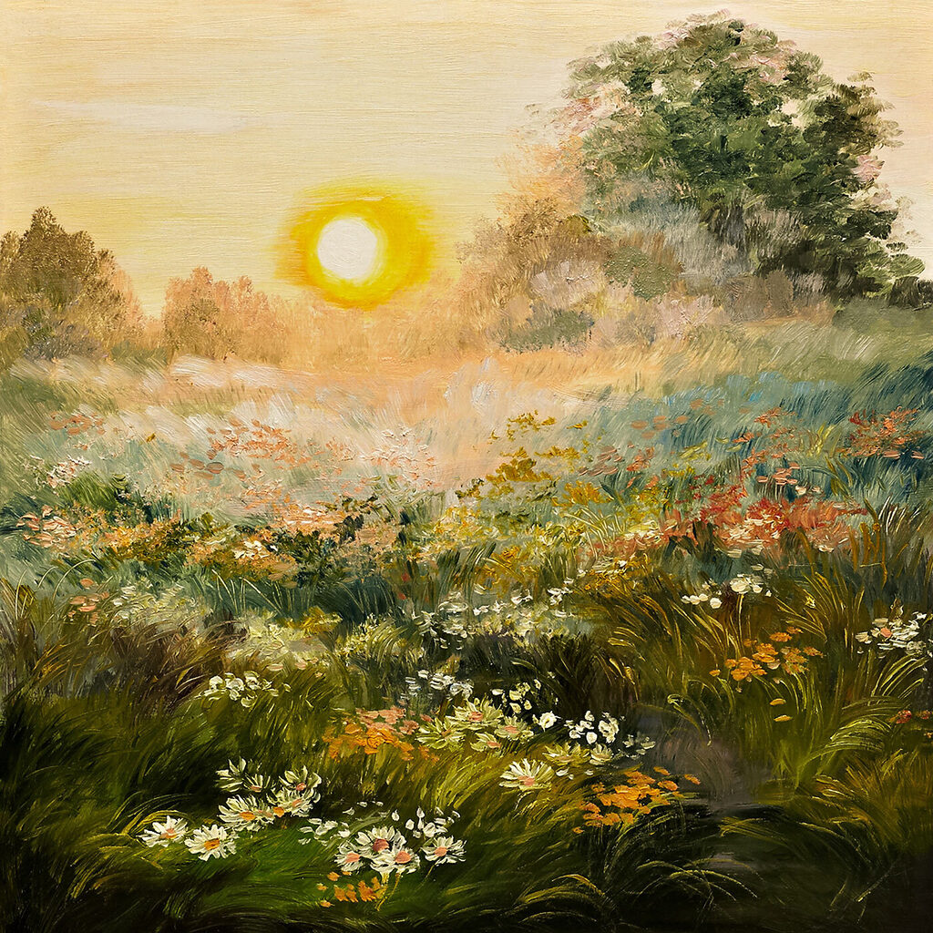 Abendlicht über Wildblumen — ganzes Design