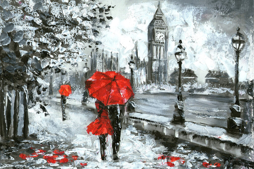 Rote Schirme in London — ganzes Design