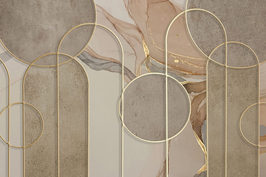 Goldene Bögen auf Sandtönen — ganzes Design