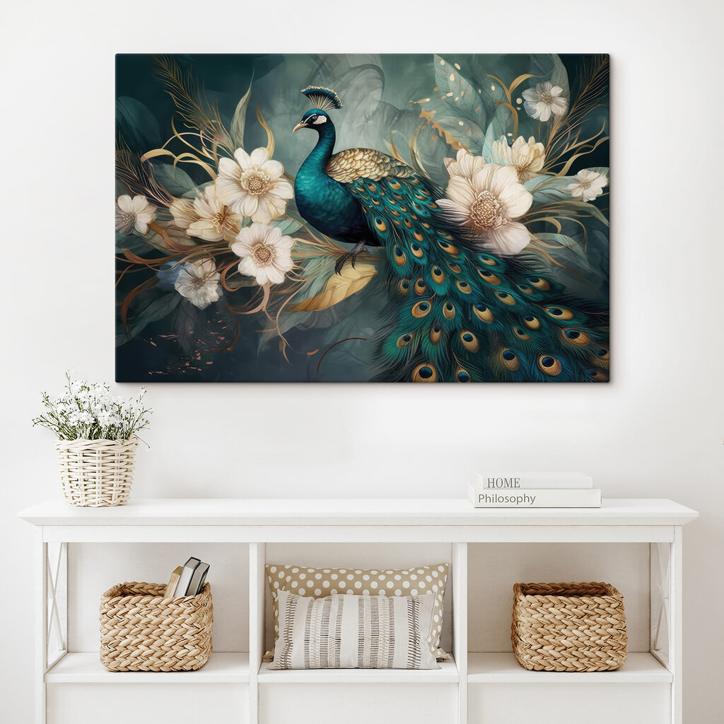 Pfau zwischen weißen Blüten — Interieur 3