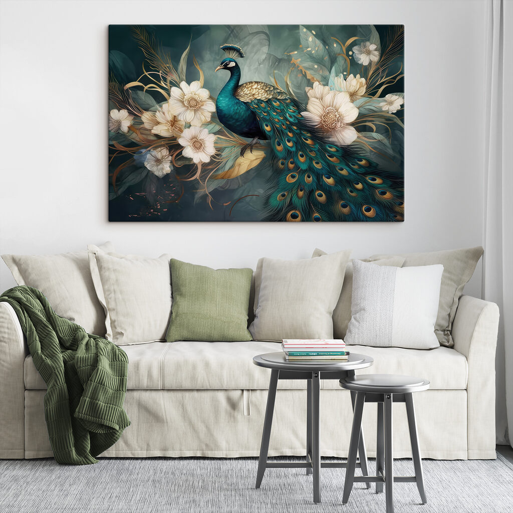 Pfau zwischen weißen Blüten — Interieur 4