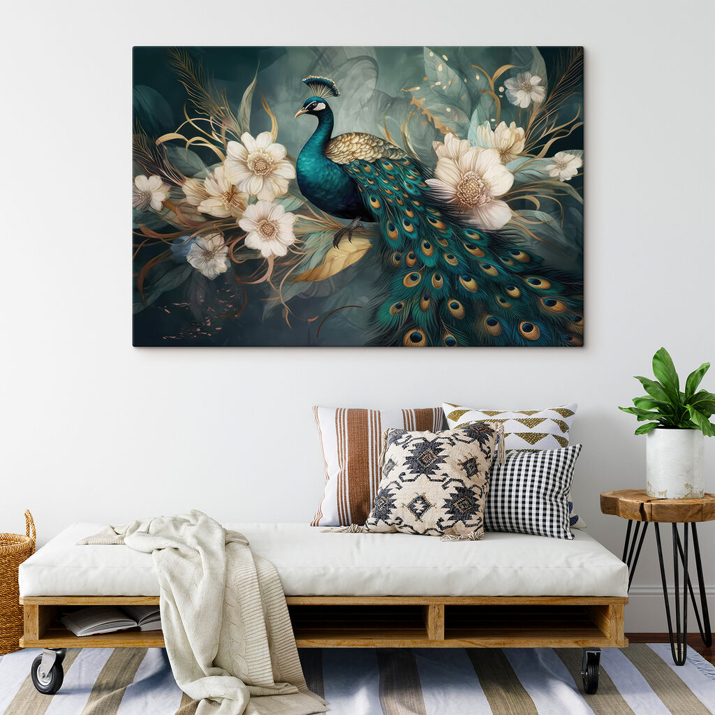 Pfau zwischen weißen Blüten — Interieur 5