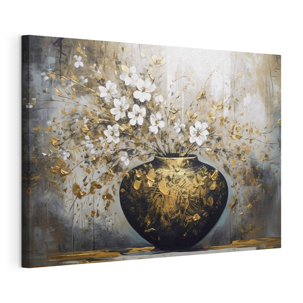 Vase mit Blüten, gespannte Leinwand mit umlaufender Kante