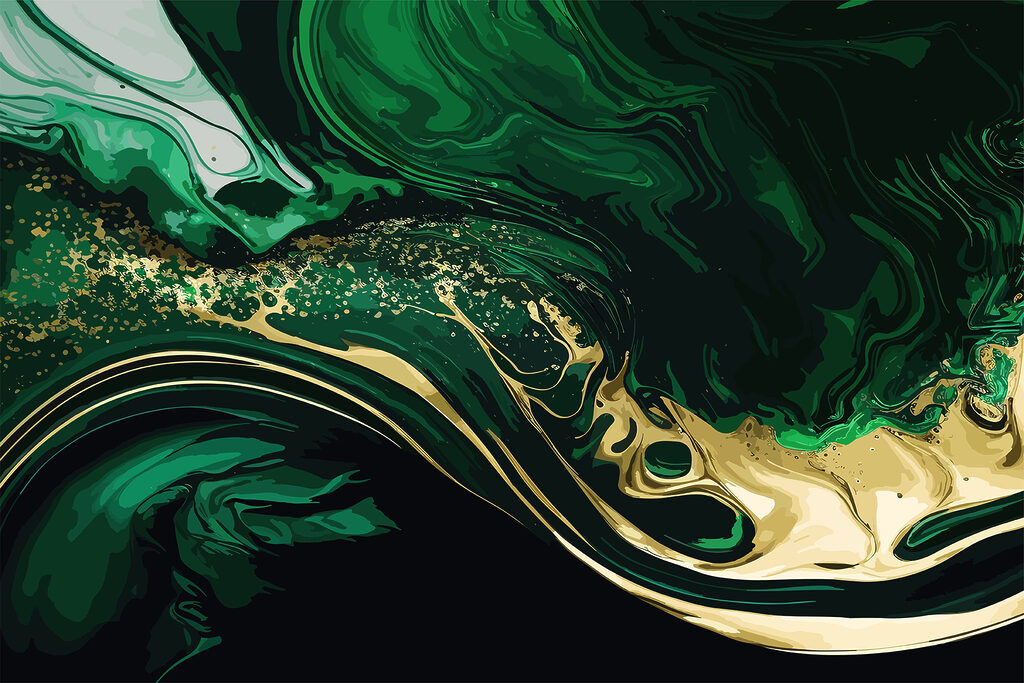 Gold fließt durch Grün — ganzes Design