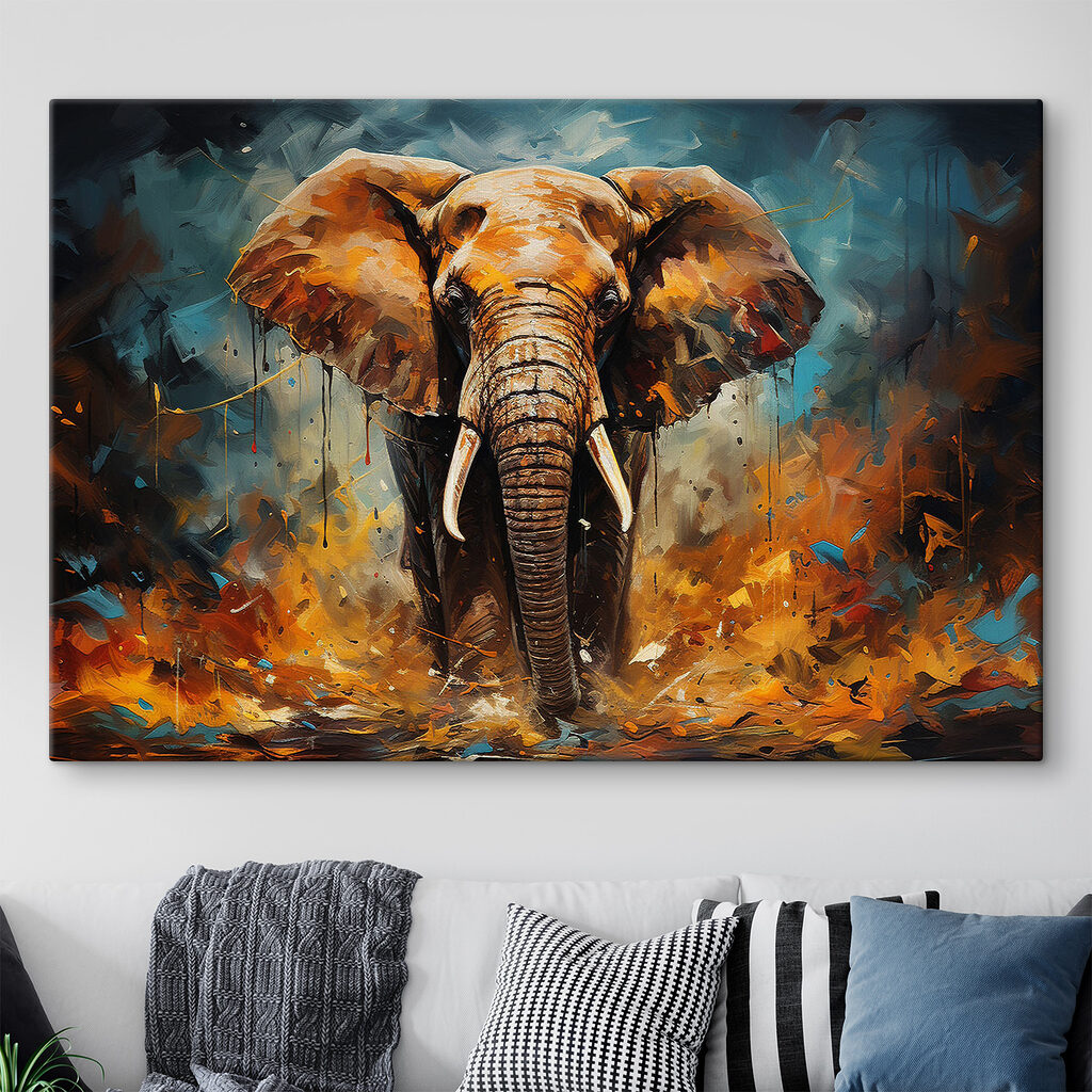 Elefant in Orangetönen in einem Interieur