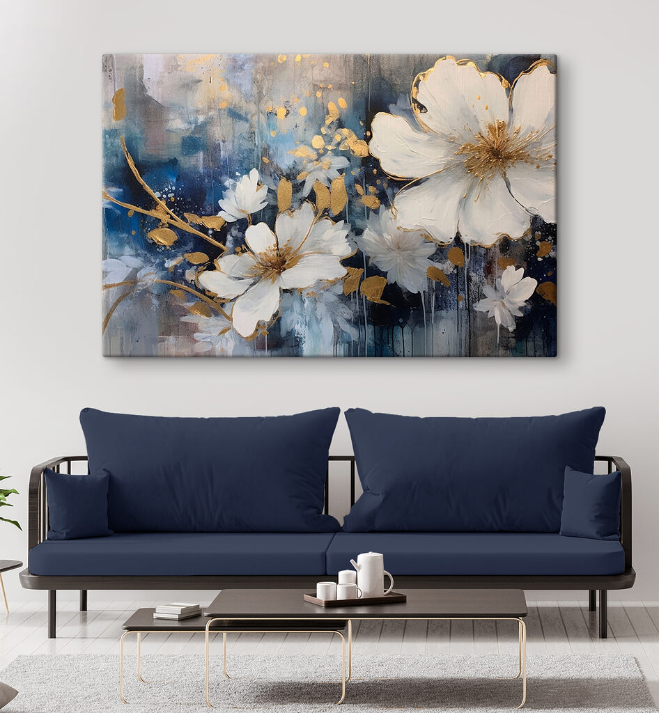 Weiße Blüten vor Nachtblau — Interieur 2
