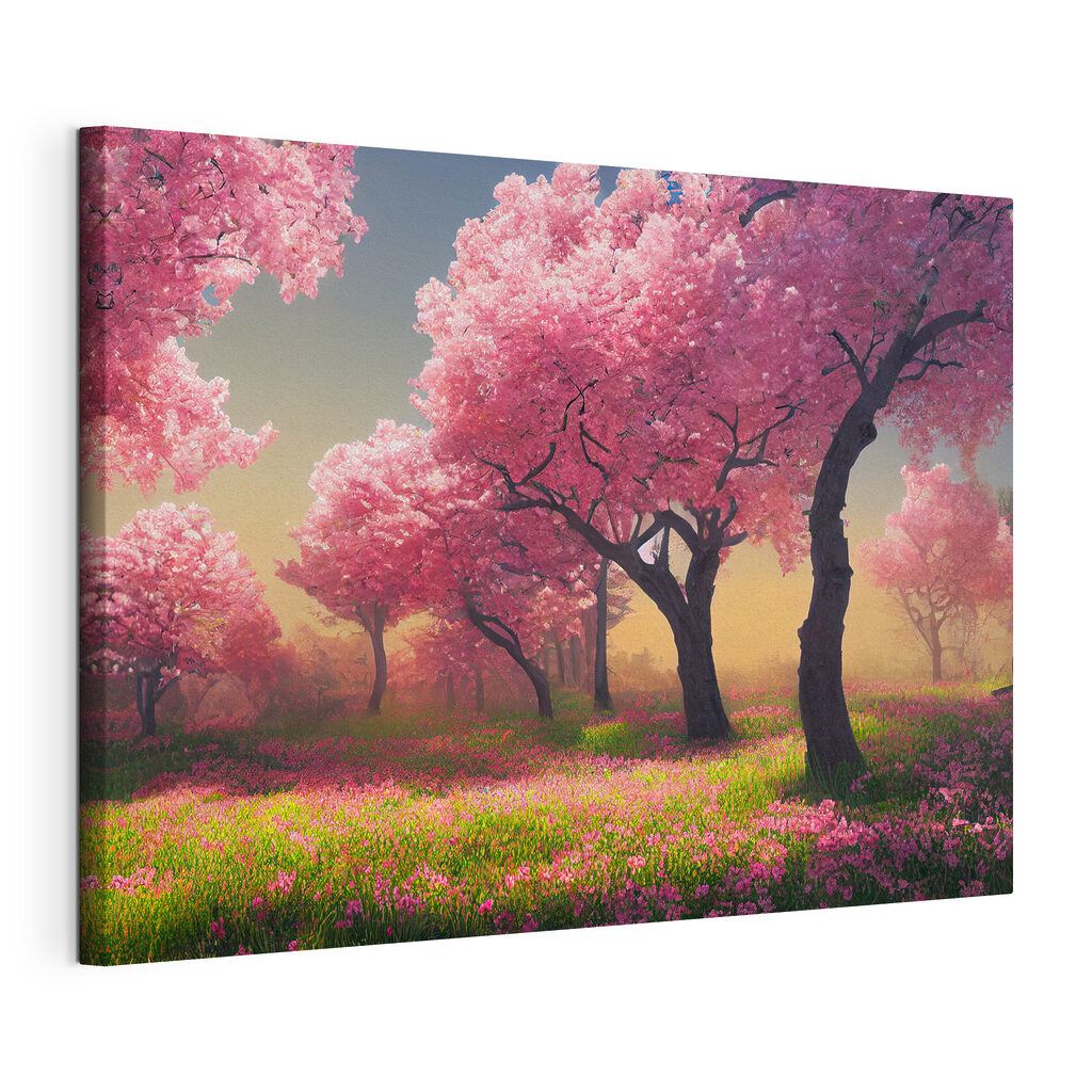Unter rosa Bäumen, gespannte Leinwand mit umlaufender Kante