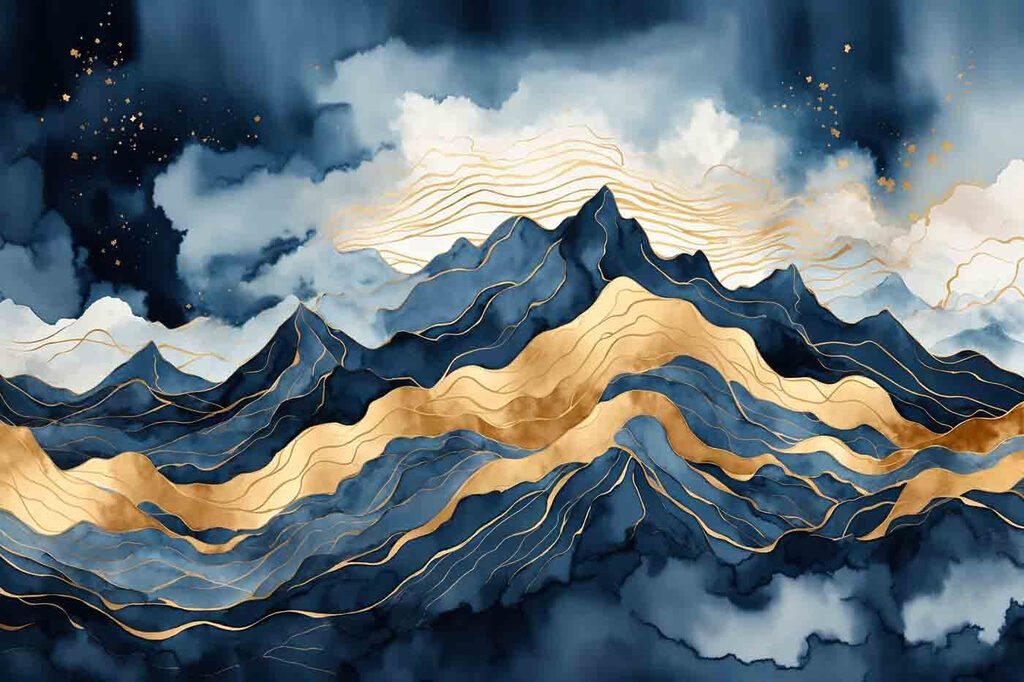 Bergkämme mit goldenen Bahnen — ganzes Design
