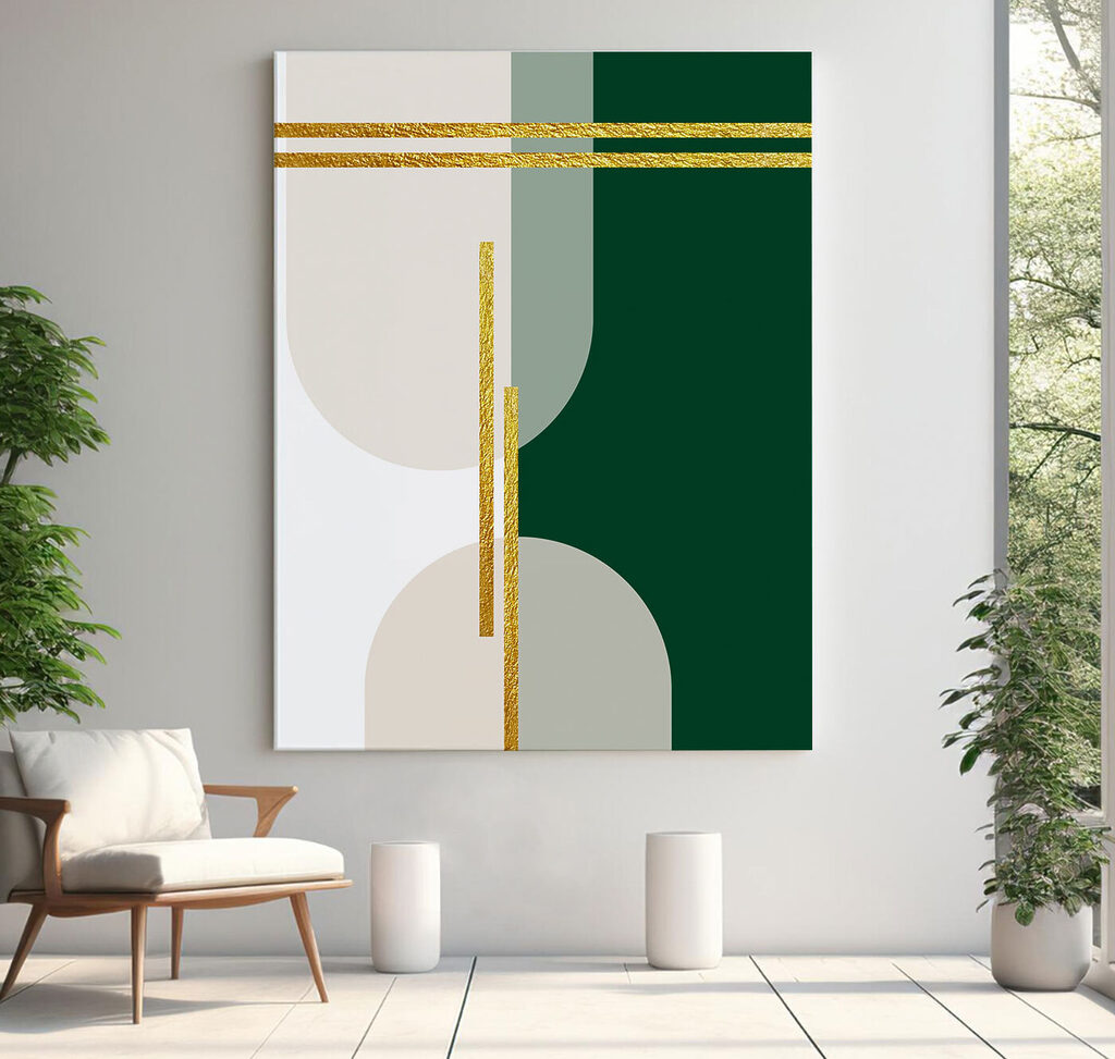 Grün mit goldenen Kreuzlinien in einem Interieur