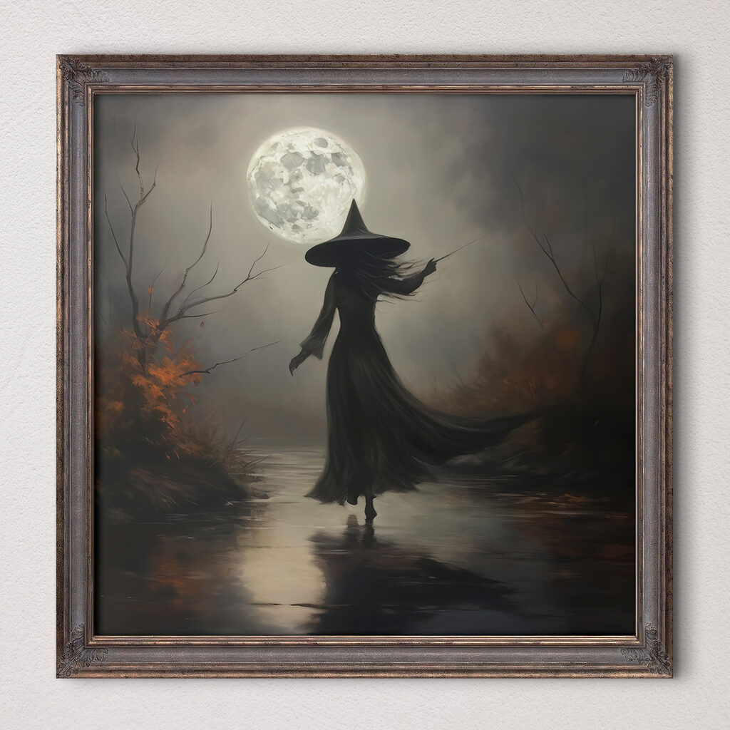 Hexenhut unter dem Mond in einem Interieur