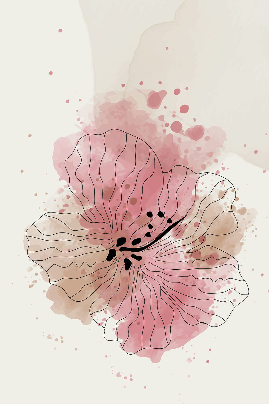 Rosa Blüte in Konturlinien — ganzes Design