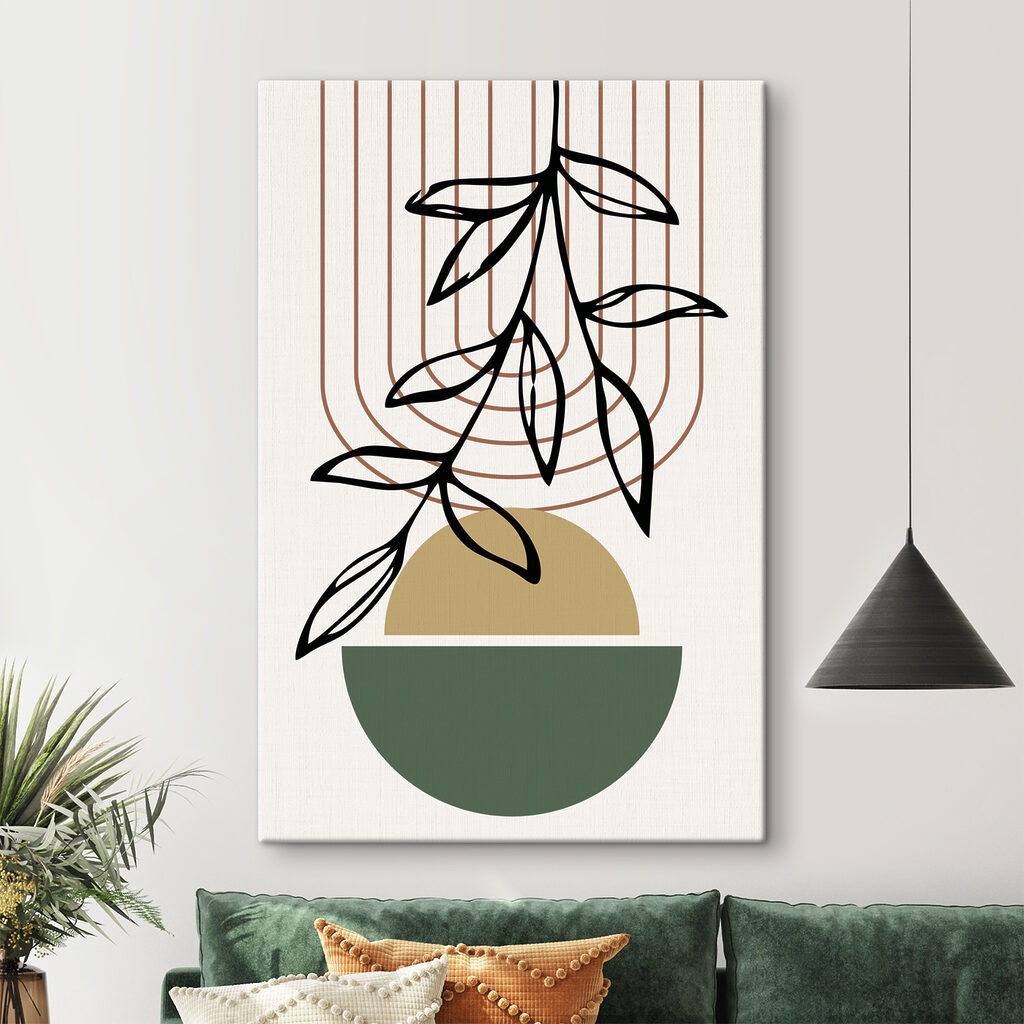 Hängendes Blatt über Rundungen in einem Interieur
