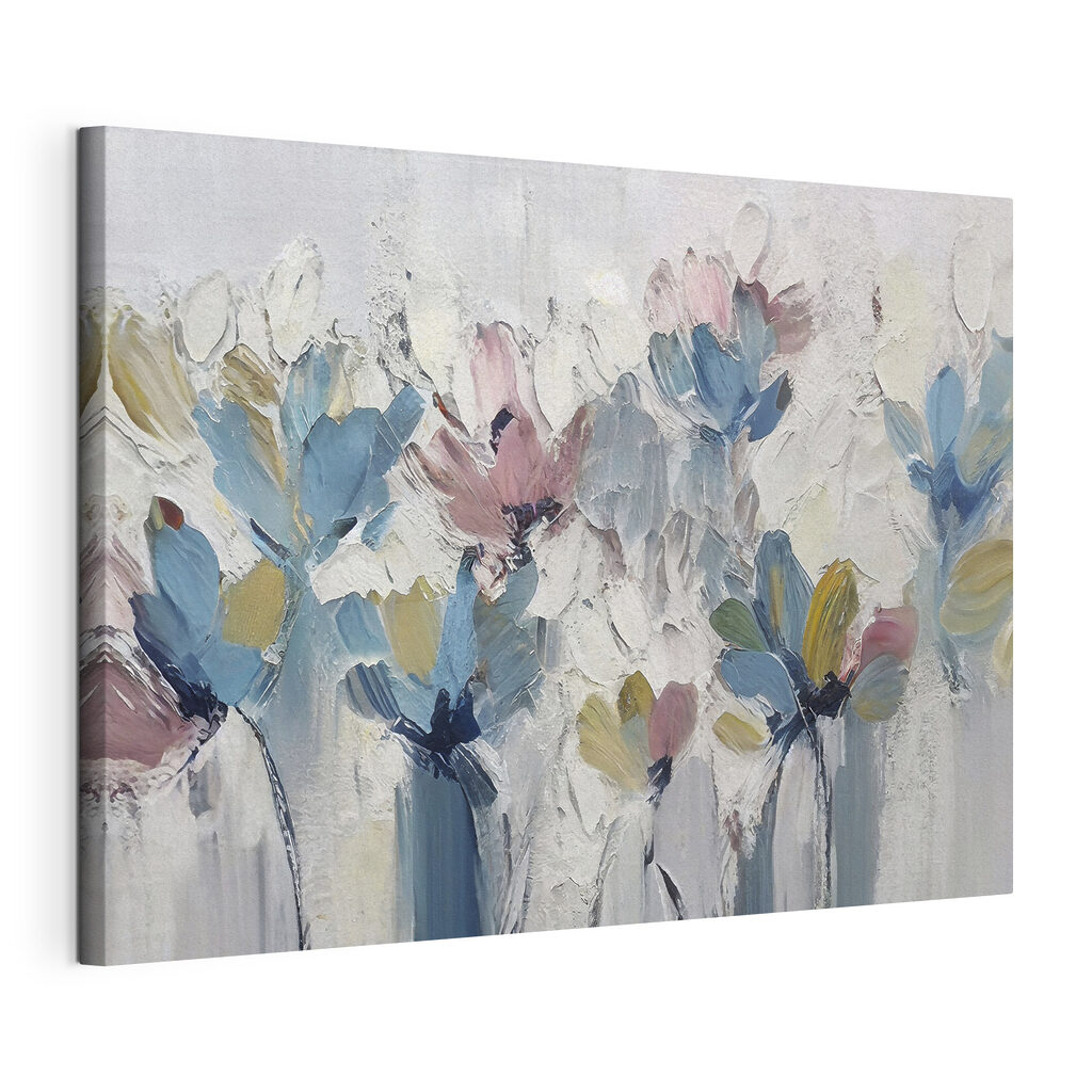 Blumen in dicken Farbstrichen, gespannte Leinwand mit umlaufender Kante