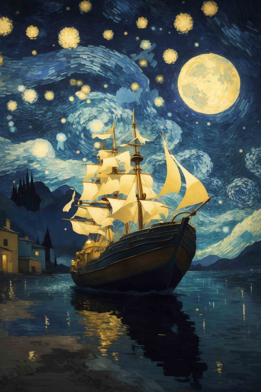 Segelschiff im Mondschein — ganzes Design