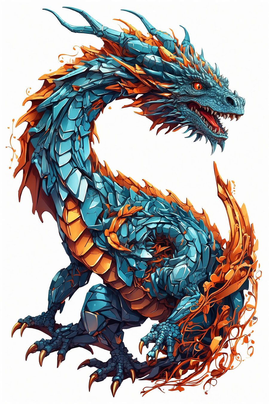 Drache in Blau-Orange — ganzes Design