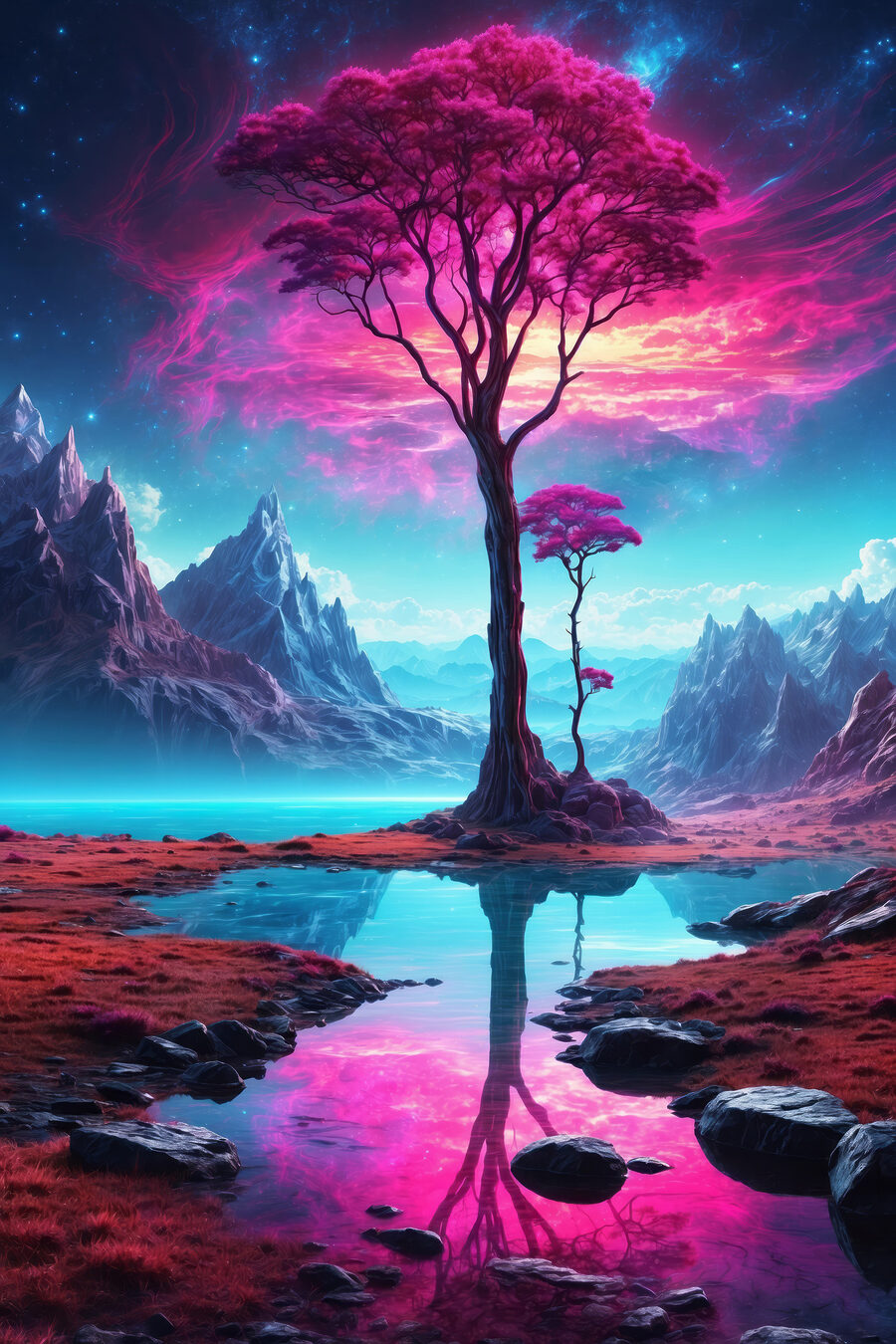 Baum mit Spiegelbild — ganzes Design