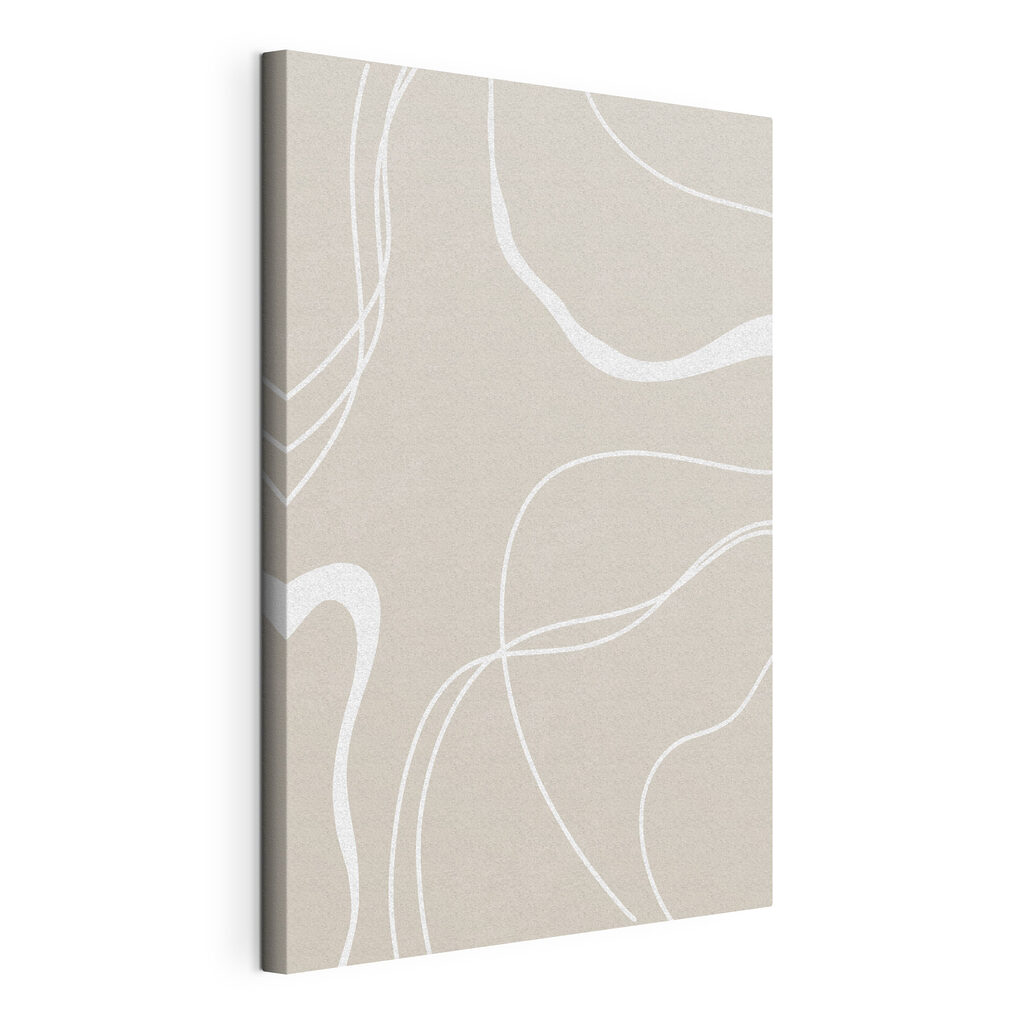 Weiße Linien auf Beige, gespannte Leinwand mit umlaufender Kante