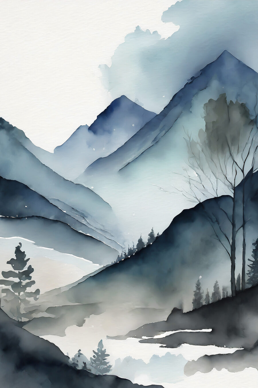 Nebelberge in Aquarell — ganzes Design