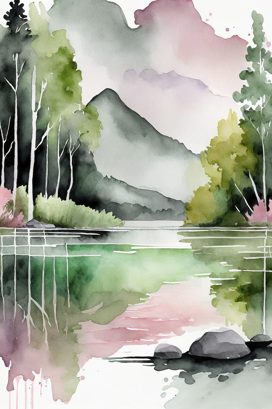 Bergsee in Aquarell — ganzes Design