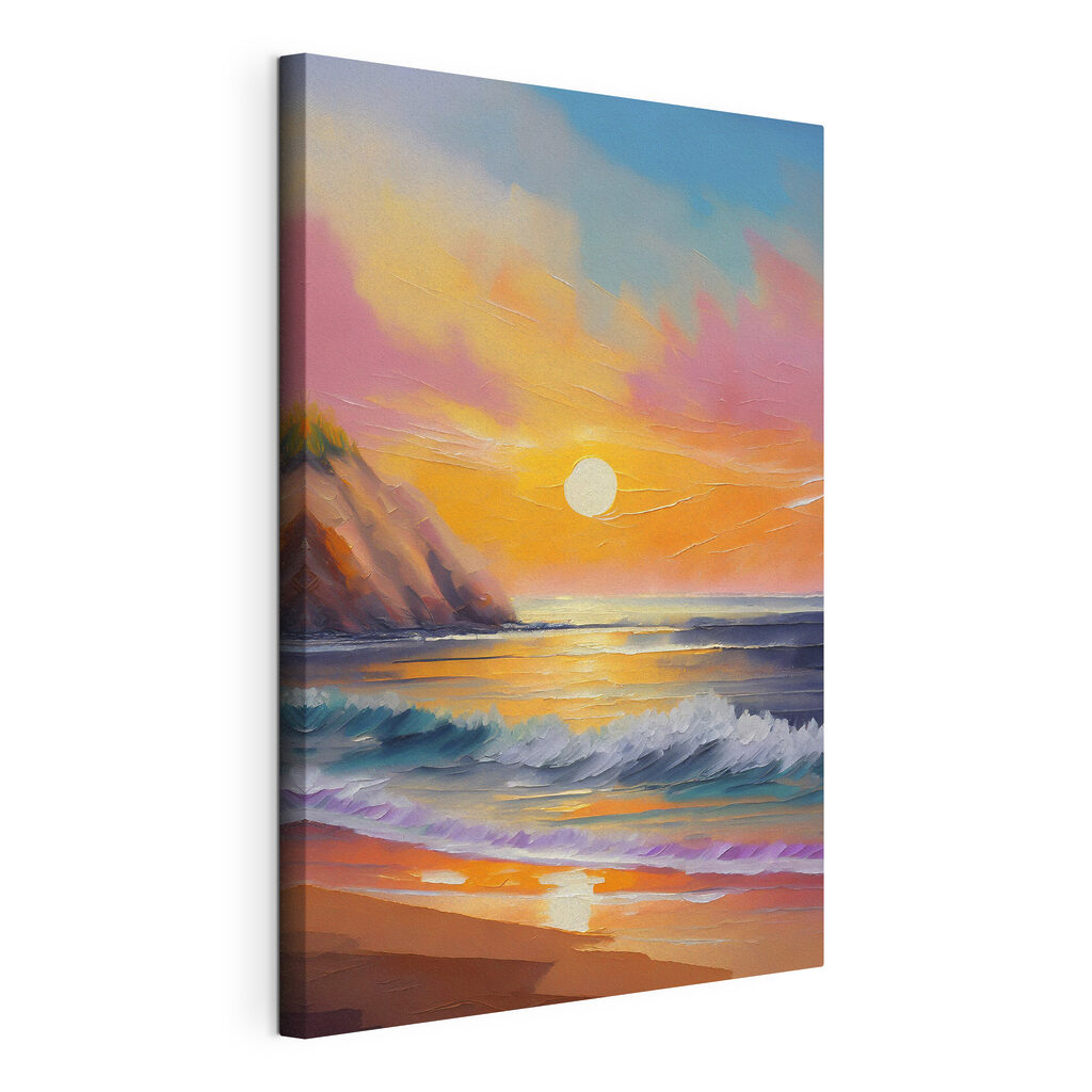 Warmes Licht am Strand, gespannte Leinwand mit umlaufender Kante
