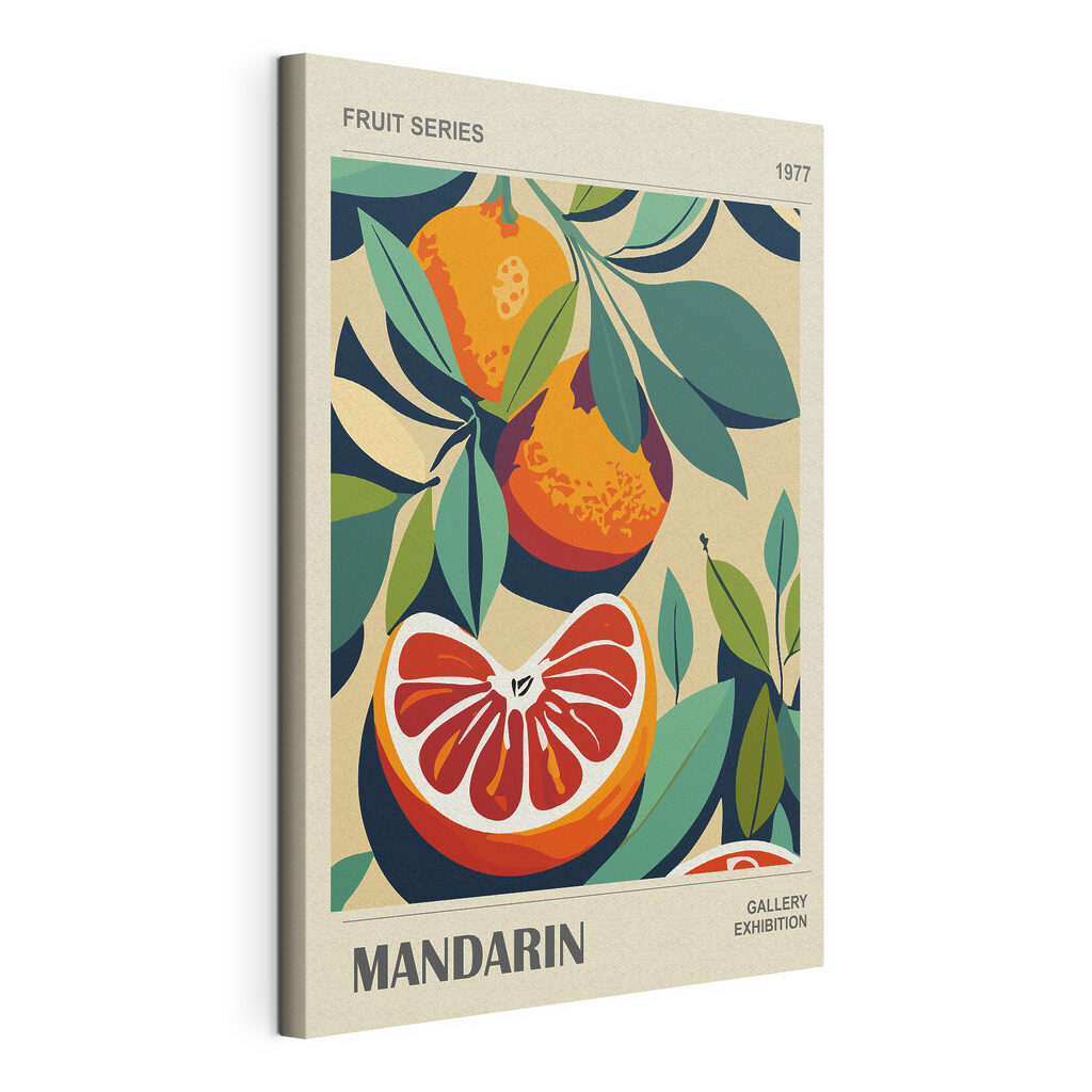 Mandarinen zwischen dunklen Blättern, gespannte Leinwand mit umlaufender Kante