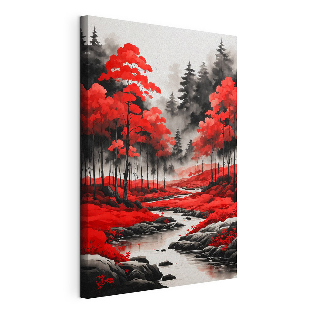 Fluss durch den Wald, gespannte Leinwand mit umlaufender Kante