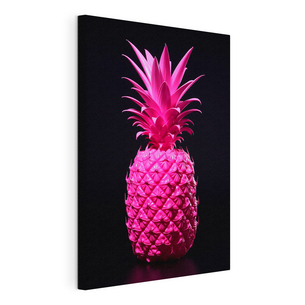 Rosa Ananas auf Schwarz, gespannte Leinwand mit umlaufender Kante