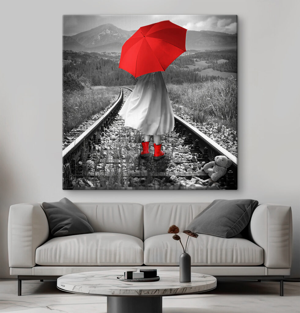 Roter Schirm auf Schienen — Interieur 3