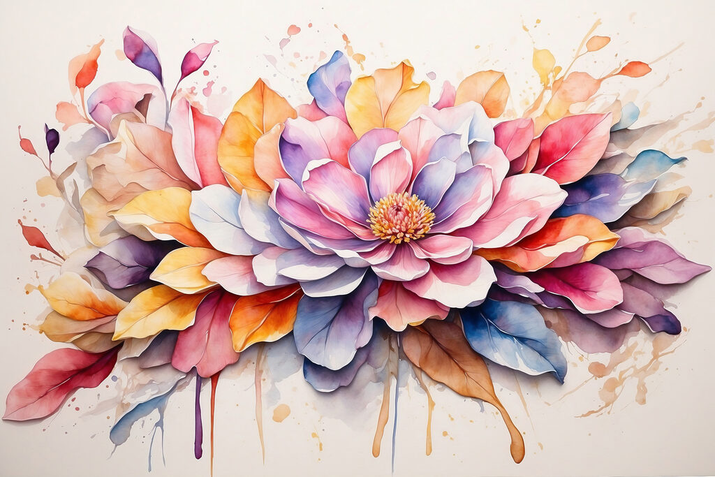 Blüte mit Farbspritzern — ganzes Design