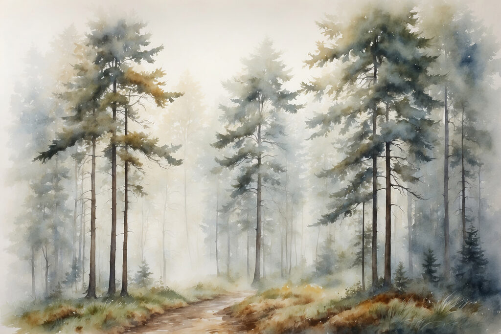 Nebelwald in Aquarell — ganzes Design