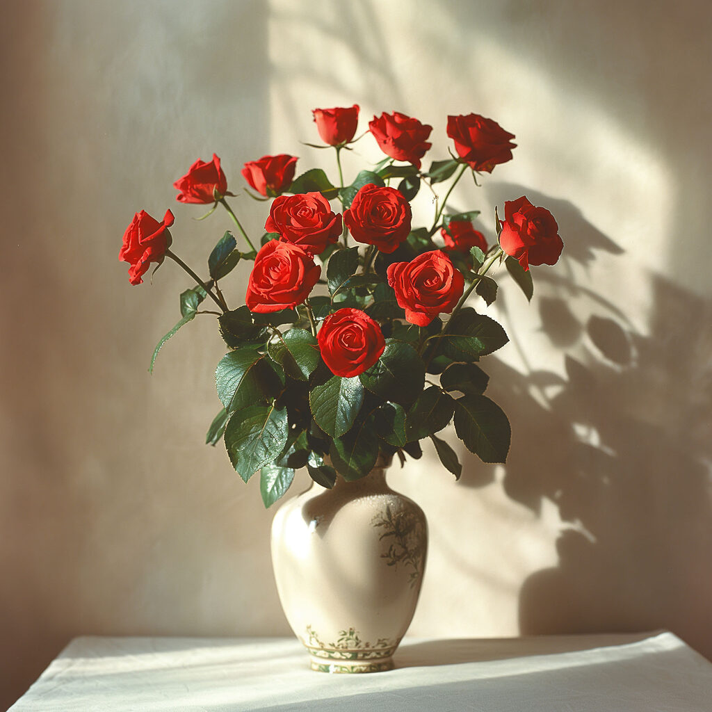 Vase mit roten Rosen — ganzes Design